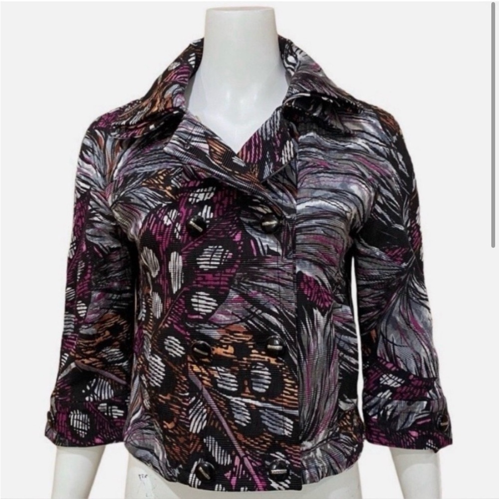St. John Gold Label Abstract Cotton/Silk Blend Luxury Cropped Blazer-Size 12-NWT
